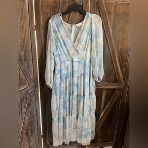 Calvin Klein Pastel Blue Floral Long Sleeve Dress